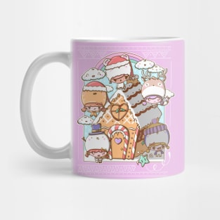 Festive gingerbread house with bubble head cuties Mug